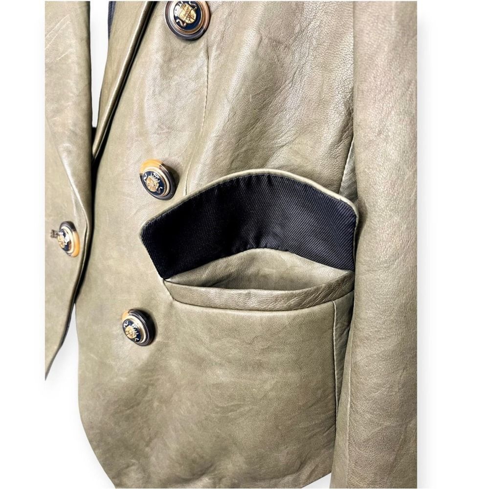 Sz 2 Veronica Beard Cooke Leather Dickey Jacket Blazer Olive Green - Picture 7 of 14
